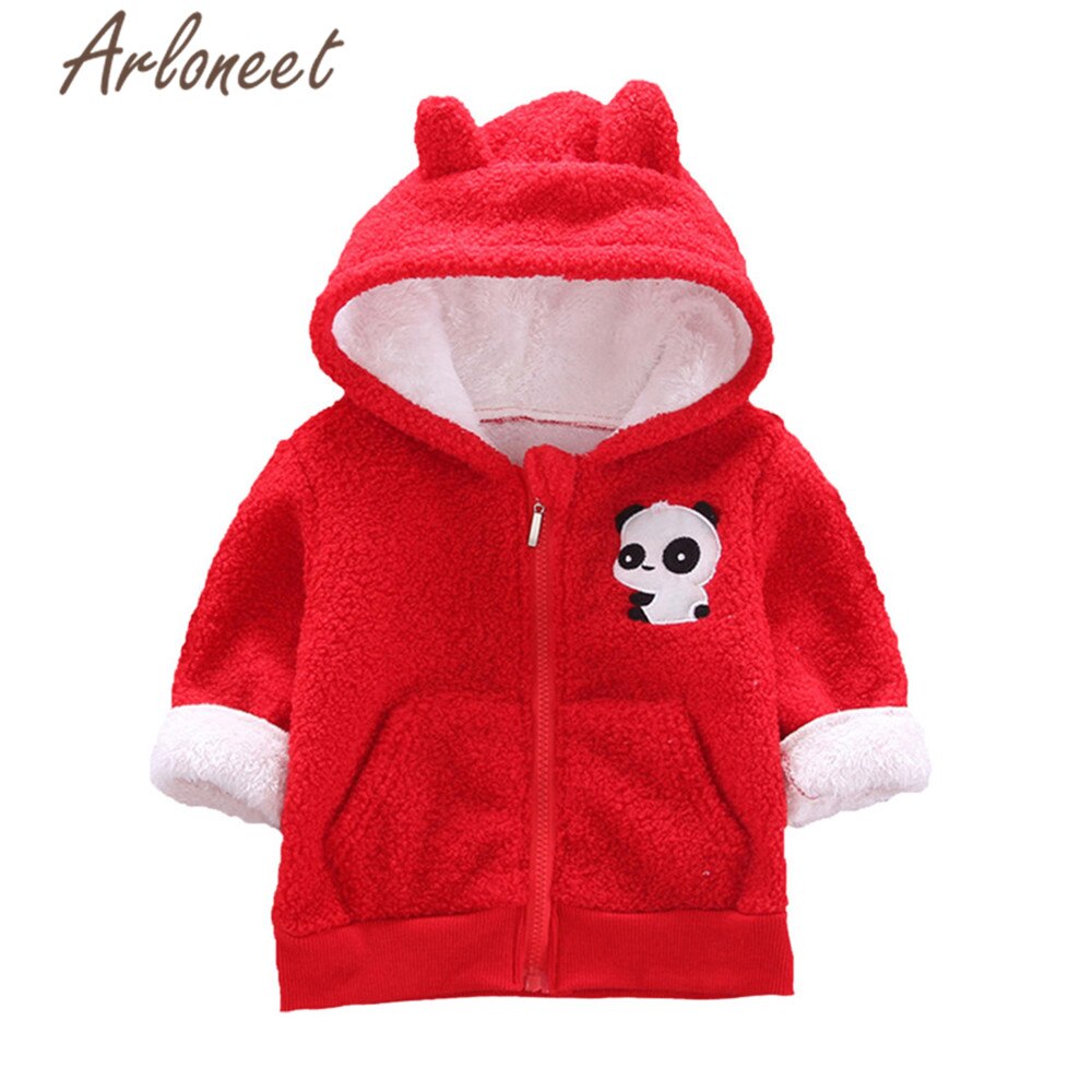 Arloneet Cartoon Jas Baby Jongens Warme Winter Dikke Jas Katoen Animal Panda Oor Hooded Bovenkleding Rits Baby Jas Jongen Bovenkleding