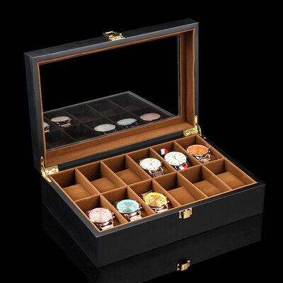 6/10/12 Slots Houten Horloge Box Organizer Zwart Horloge Box Case Met Glazen Venster Heren Horloge Houder horloge Collectie Box: 12 Brown