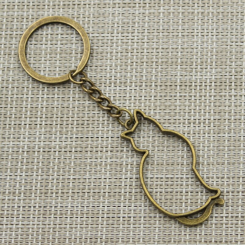 3cm Schlüssel Ring Metall Schlüssel Kette Keychain Schmuck Antike Bronze- Silber Farbe Überzogene Katze 53x27mm anhänger