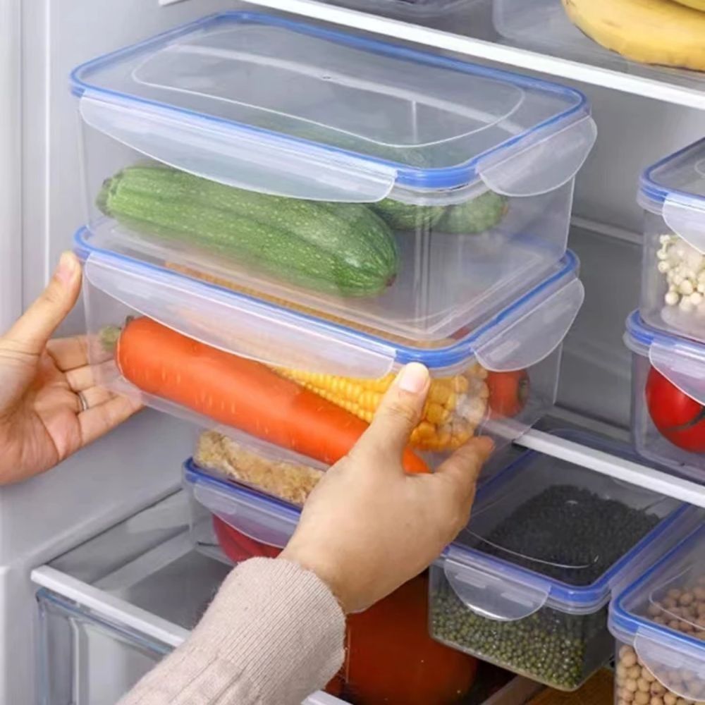 Opbevaringsboks til mad med låg lækagesikker plastik gennemsigtig kasse køleskabsopbevaringsboks udendørs picnicopbevaringsboks køkkenopbevaring