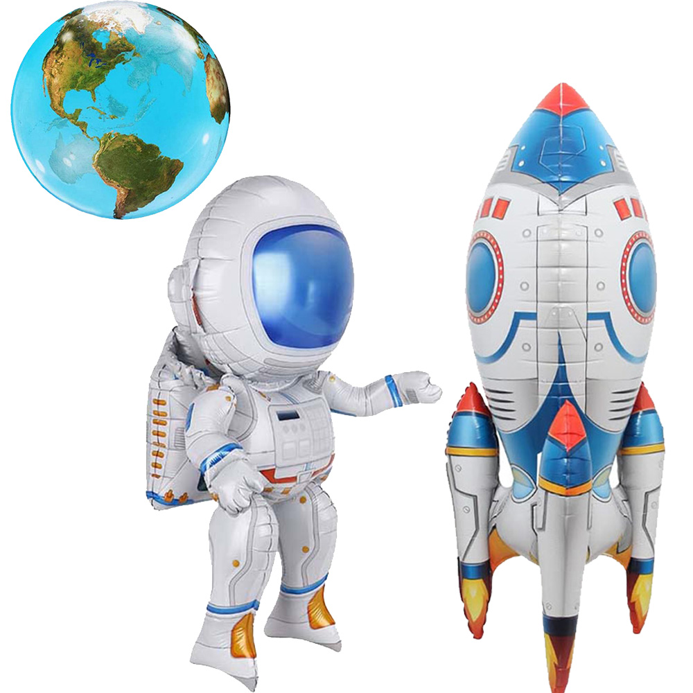 Globo de aluminio de astronauta 3D, globos de cohete, globos espaciales para niños, serie universo de astronauta, decoración de de cumpleaños del espacio exterior