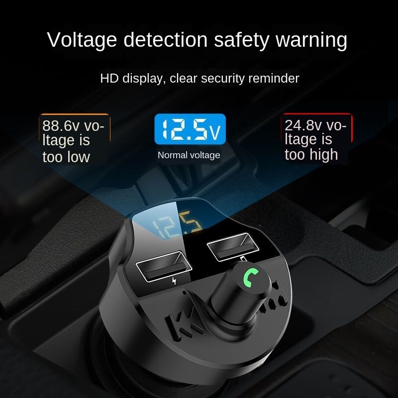 Auto Fm-zender Bluetooth 5.0 Auto Telefoon Mp3 Speler Met Batterij Voltage Detection Tf Card MP3