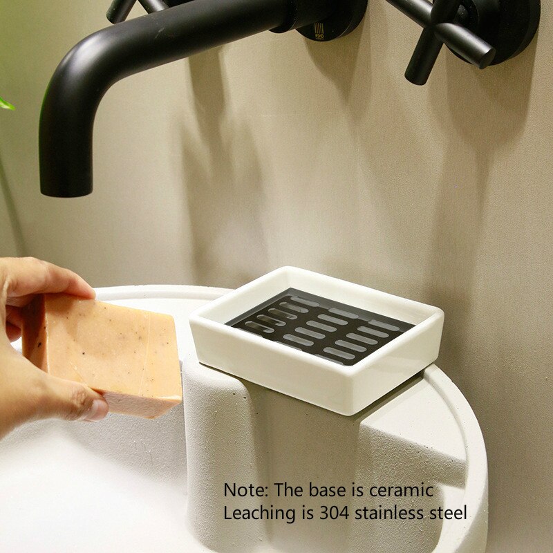 Stainless steel soap pad ceramic soap box drain double rectangular soap tray bathroom soap holder kitchen product