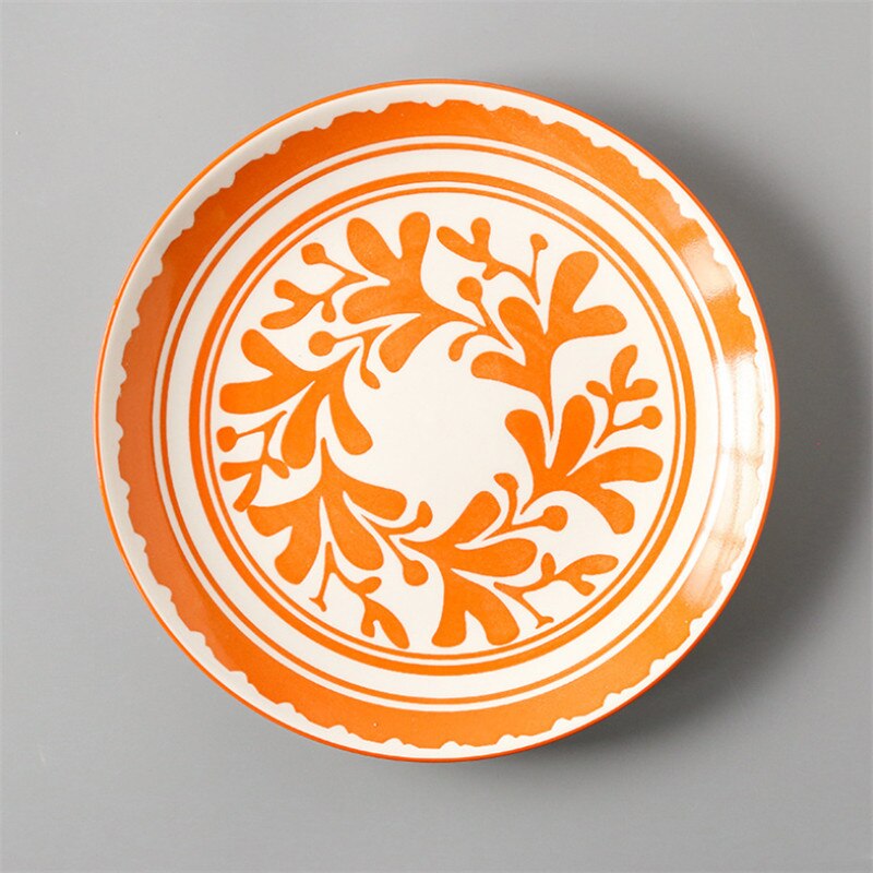 Japanese Style 8 Inch Ceramic Under Glazed Vegetable Dinner Plate Simple Dessert Plate Household Small Steak Dish Food Container: Q