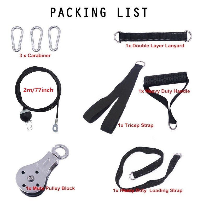 Fitness diy talja kaapeli koneen kiinnitysjärjestelmä pituus säädettävät setit lataustappi triceps hihna kotikuntosali laitteet: L