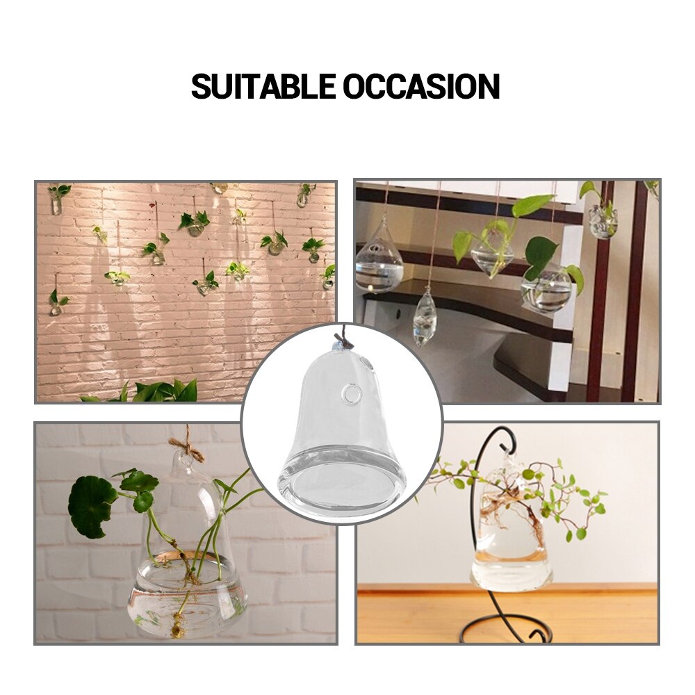 Bell Shaped Glass Wall Hanging Planters Hydroponic Vase Pendant Hanging Bottle Transparent Glass Vase Pots for Indoor Outdoor