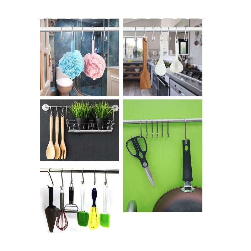 Duty Stainless Steel Flat S Shaped Hooks Fit for Pots Utensils Plants Clothes Towels Pans Cups with Slight Bent End-Pack of 12