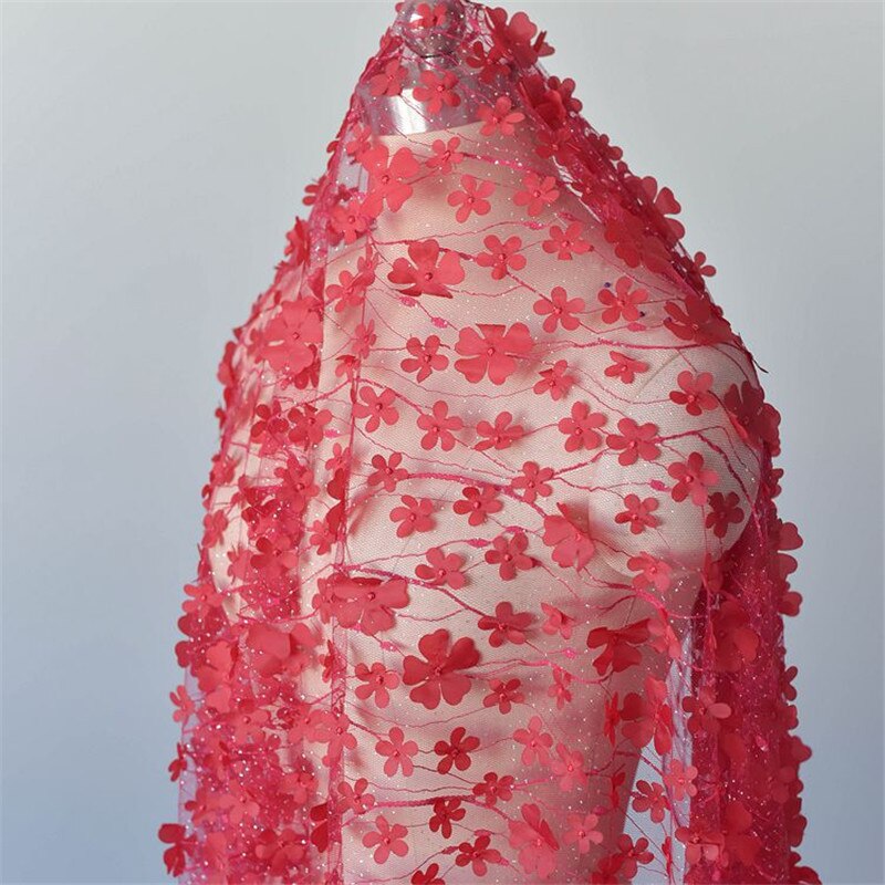 3D Satin- Blumen- überlagern tüll spitze stoff luftig Französisch Gittergewebe spitze Stoff Für Brautkleid, tanzen Prom, Festzug Kleid Braut Kleid: 3 Burgund
