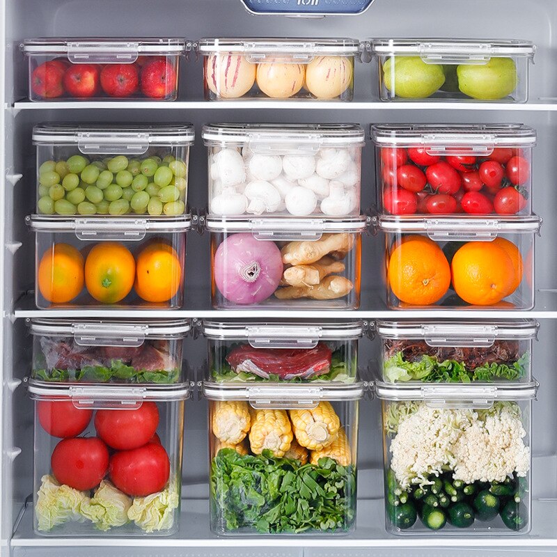 Rectangle Refrigerator Containers Kitchen Fruit And Vegetable Food Frozen Storage Box With Lid Sealed Fresh-Keeping Box