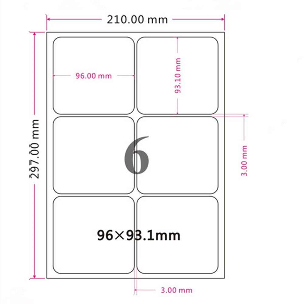 Matt vit 9 storlekar  a4 kradt papper fyrkantig rund vinkel utskrivbara pappersklistermärken återförsäljar express kraftpappersetiketter: 9.6 x 9.31cm 180 st