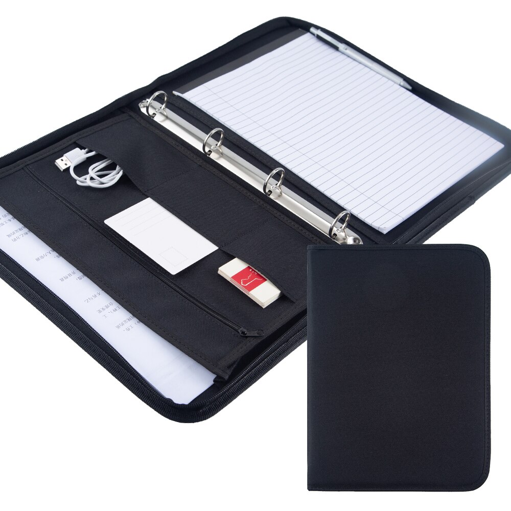 A4 Document File Folder Black Oxford Fabric Padfolio