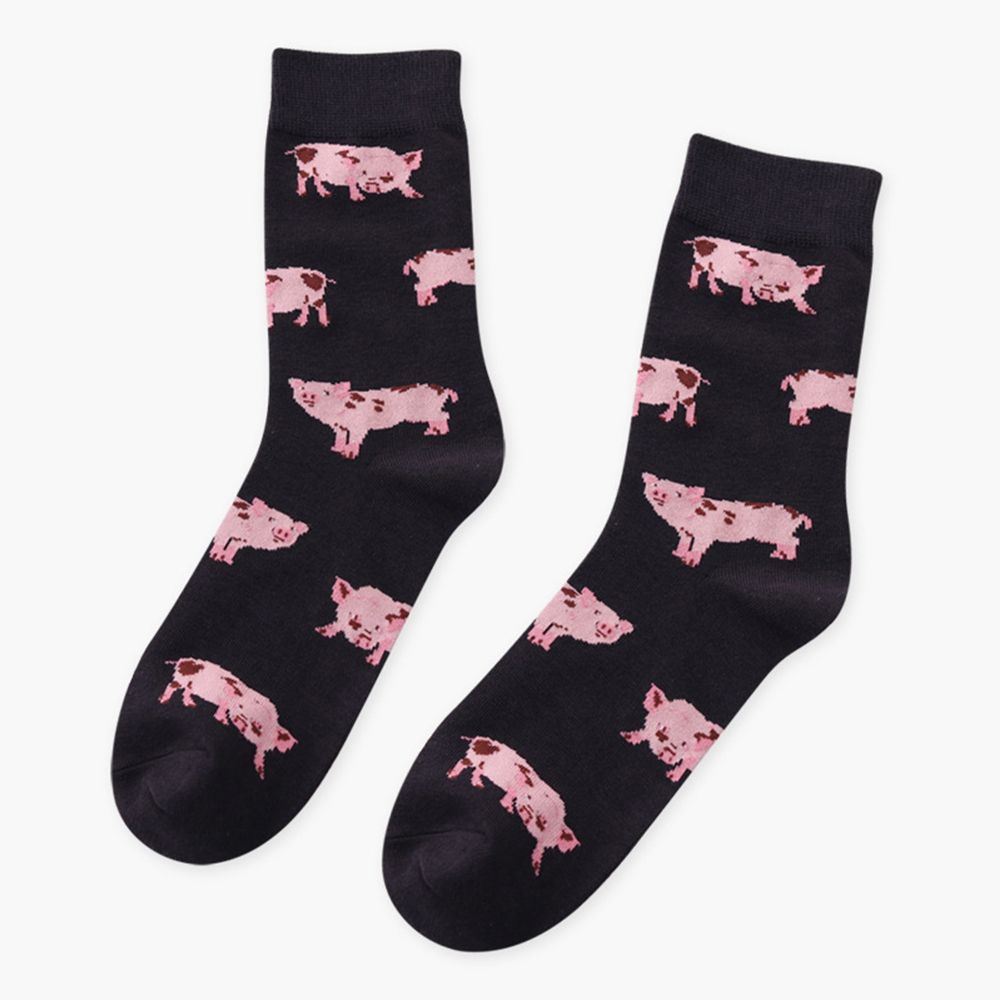 1 Pair Lovely Pig Animal Pattern Women Cartoon Cotton Socks Casual Soft Short Ankle Sock Lady Comfortable Short Sock: dark grey