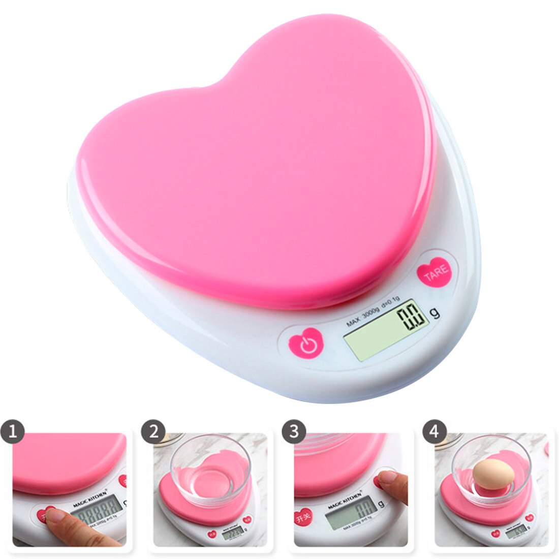 Pink 5Kg/1G 5000g Kitchen Scale LED Glass Baking Scale Tea Herbs Electronic Scales Waterproof Household Scale