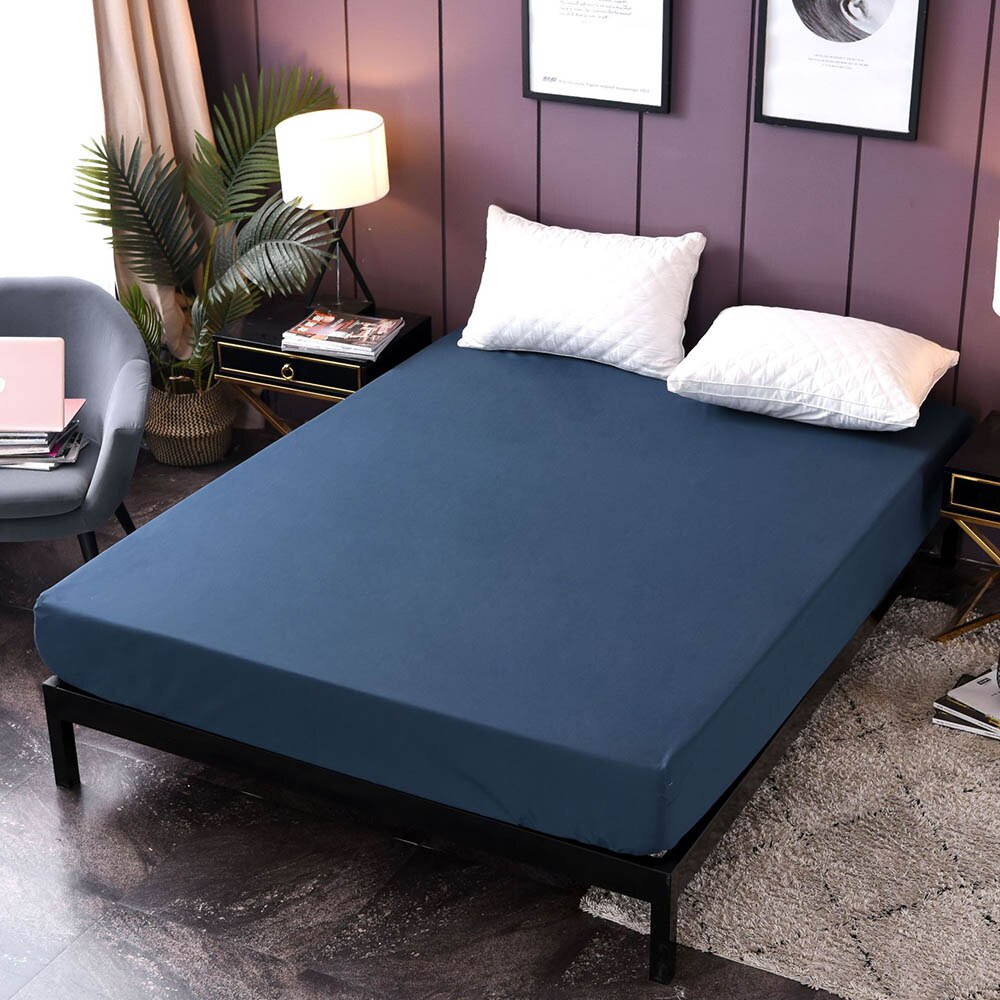 Fitted Sheet Bed Sheets Mattress Cover Pillow Case Bedding Cover Bed Linen With Elastic Twin Full Queen King Mattress Protector: Navy / FULL