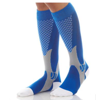 Men Women Compression Socks Basketball Running Football Outdoor Sports Breathable Anti-swollen Stocking Hiking Cycling Socks: Blue / XXL