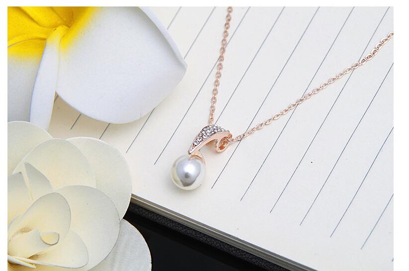 n480 Women Jewelry Set Crystal Simple Alloy Imitation Pearls Necklace Earrings Wedding Jewelry Set