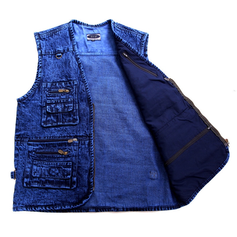 Herre vest overtøj denim vest dyb blå farve plus størrelse ærmeløs jakke multi lomme str. xl  to 5xl
