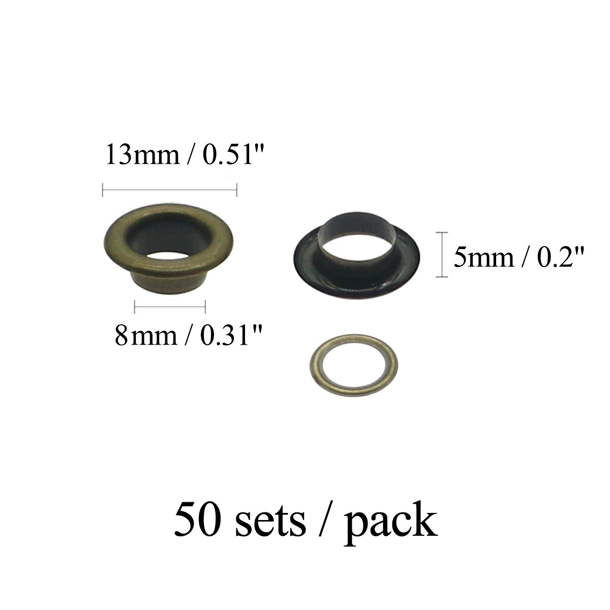 Produkter tyllesæt tyller øjer med kobber, drømmefarve og kobberagtig  (1/5 1/4 1/3 tommer indvendig diameter) tilbehør: 8mm bronze 50 sæt
