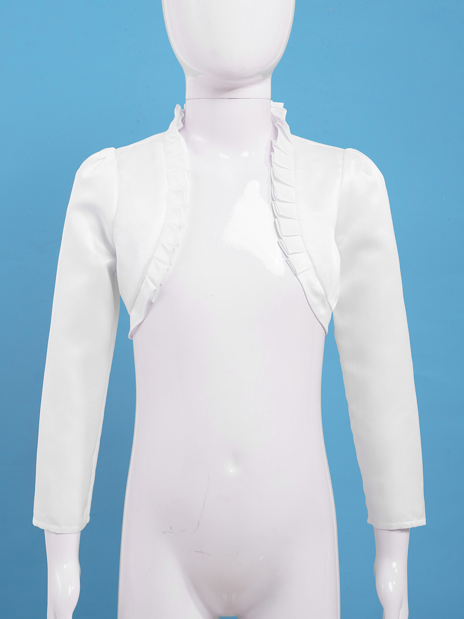 Kids Meisjes Satijnen Bolero Vest Solid Lange Mouwen Open Voorzijde Ruffle Trim Korte Schouderophalen Meisjes Wedding Party Jas Uitloper