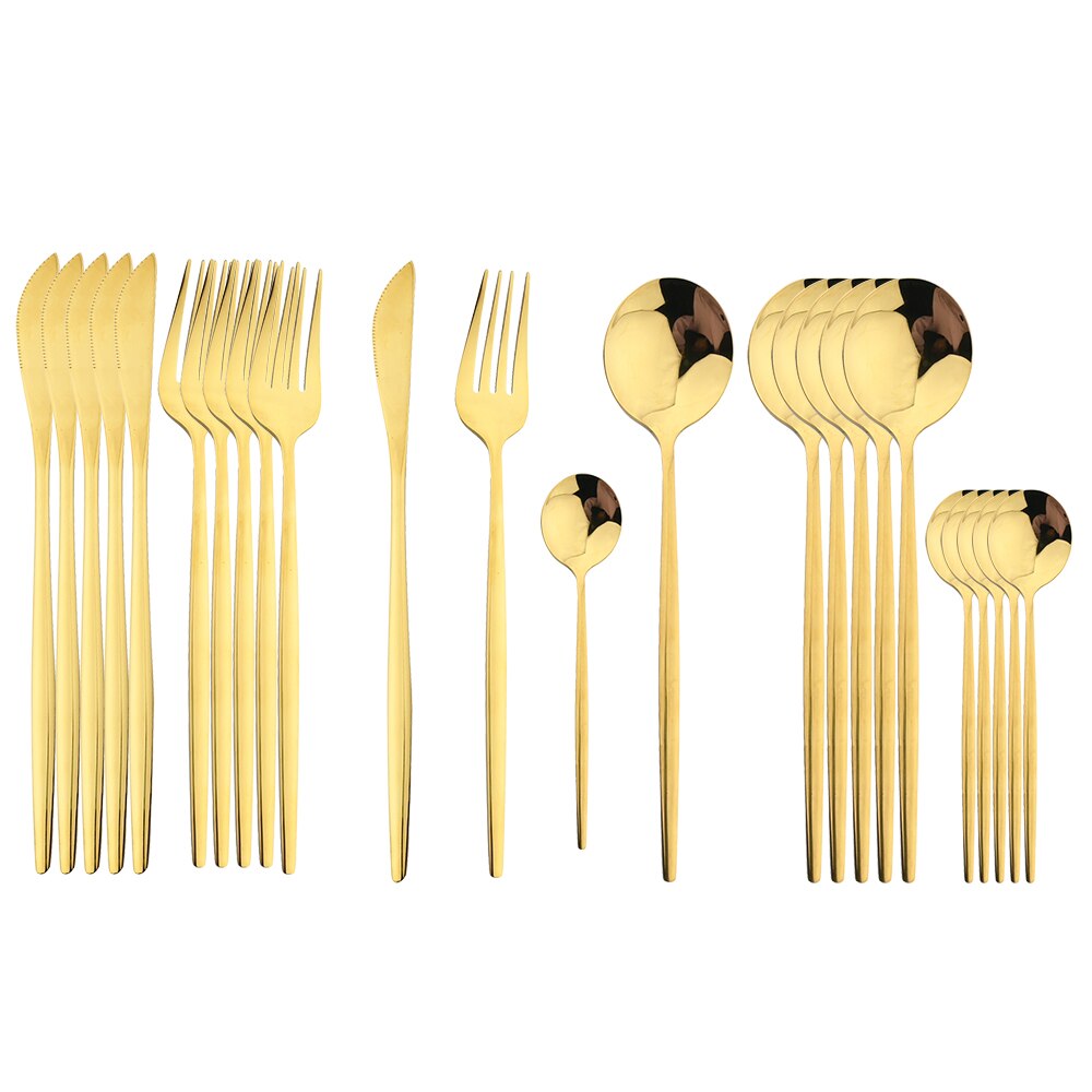 Juego de cubiertos dorados con mango negro, 24 Uds., cuchillo de acero inoxidable, tenedor, cuchara, vajilla, juego de cubiertos, vajilla de cocina para Festival,: Verde