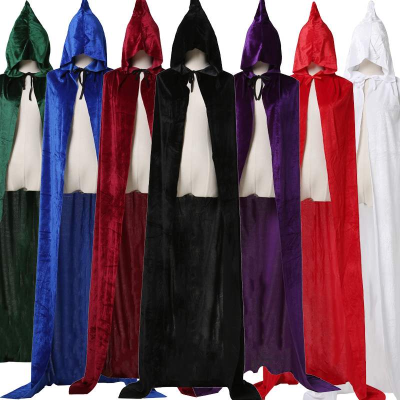 I bambini di età di Carnevale Costume di Halloween Uomo Donna Wizard Cosplay Lungo Mantello di Velluto Gotico Mantello Con Cappuccio Robe Medievale Strega Vampiro