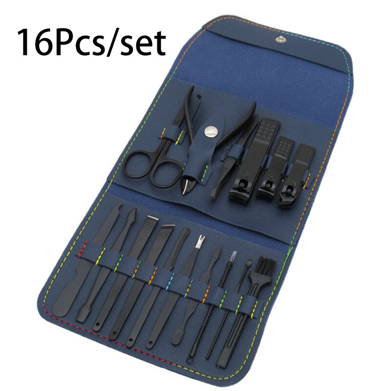 Ensemble de ciseaux de pédicure professionnels, coupe-ongles en acier inoxydable, crochet d'aigle, manucure Portable, ensemble d'outils de coupe-ongles, 4/12/16 pièces: 16Pcs-B