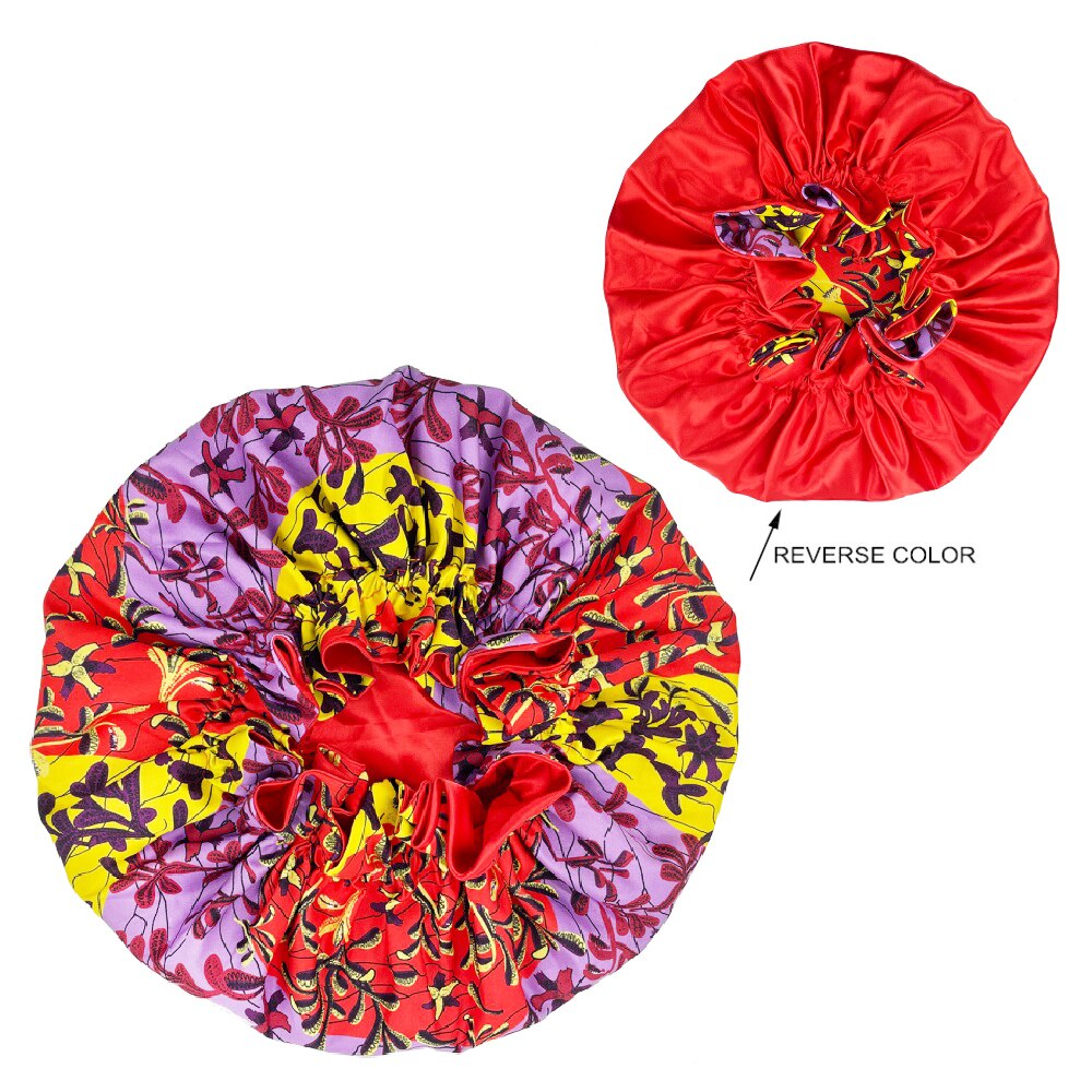 African Pattern Print Bonnet Hijabs Hat Women Night Sleep Cap Double Layer Satin Turban Extra Large Head Wear Lady Head Wrap Hat: style3