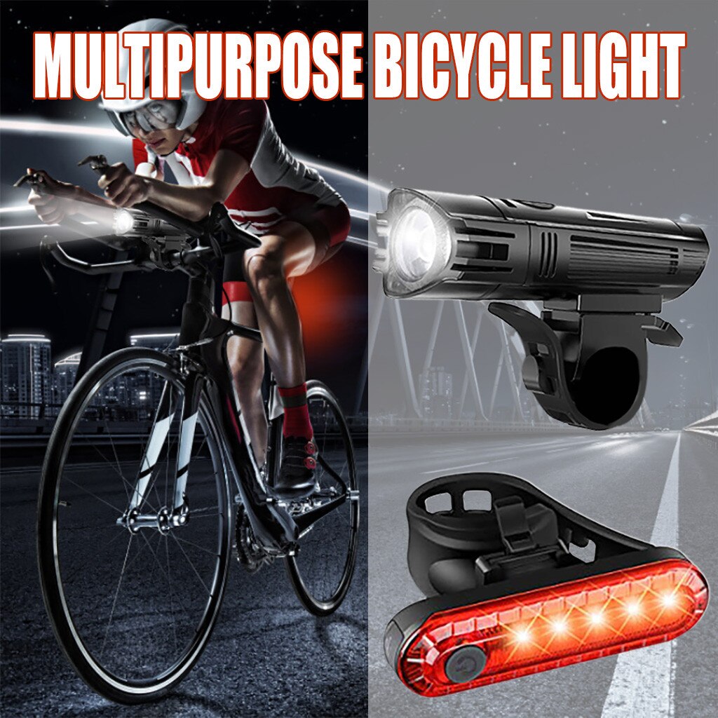 Mountainbike Licht Set Led T6 Fiets Rear Front Light 4 Modes Cycling Usb Oplaadbare Koplamp Achterlicht Super Heldere Lamp