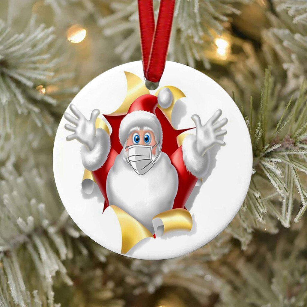 Ciondolo albero di natale Haning blocchi di legno giocattoli babbo natale indossando ornamenti maschera 2020 male ma decorazione natalizia Oc6: F