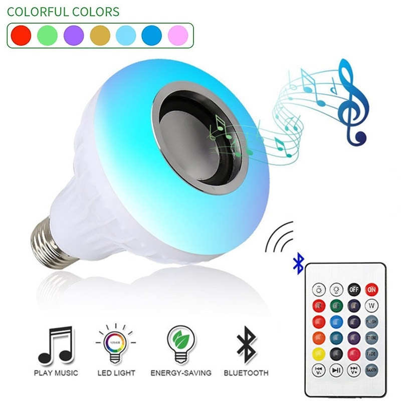 Smart E27 Rgb Draadloze Bluetooth Audio Speaker Led Lamp Rgb Licht 12W Muziek Dimbare Lamp Met 24 Toetsen afstandsbediening