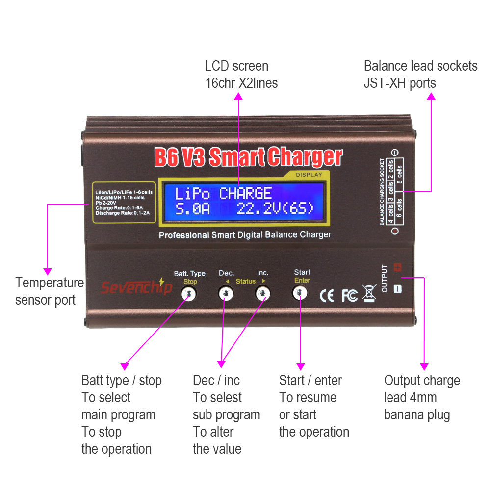 iMAX B6 V3 80W 6A Battery Charger LiHv Lipo NiMh Li-ion Ni-Cd Digital RC Charger Lipro Balance Charger Discharger 12V 5A Adapter