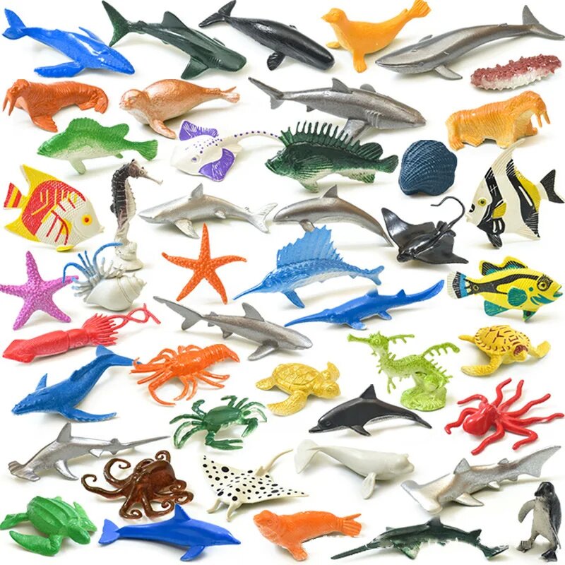 56 stks/set Plastic Gesimuleerde Zeeleven Speelgoed Model Realistische Zeedieren Walvishaai Dolfijn Schildpad Speelgoed Voor Kinderen Kerstcadeaus