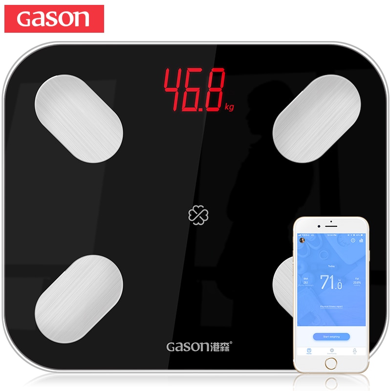 GASON S4 Escala de grasa corporal piso científica electrónica inteligente LED Digital peso balanza de baño Bluetooth APP Android o IOS