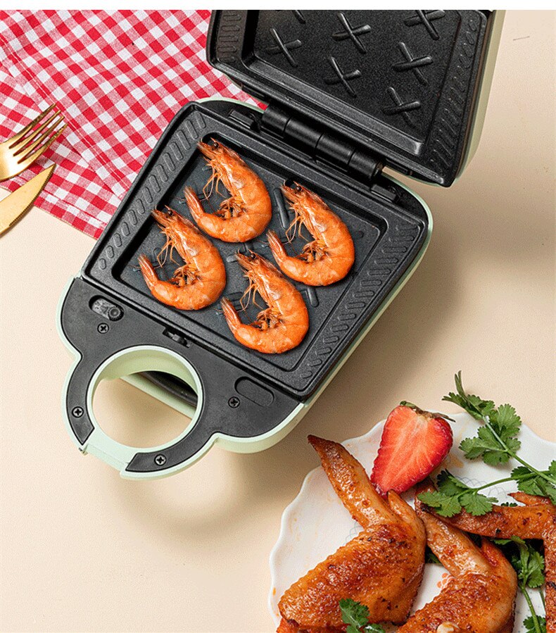 Máquina eléctrica para hacer el desayuno para sándwich, dispositivo antiadherente portátil para hornear Pan tostado, con enchufe de la UE/REINO UNIDO/AU/EE. UU., 220V
