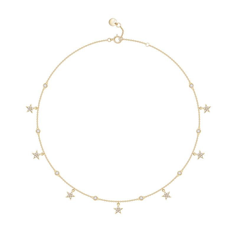 SLJELY Brand Real S925 Sterling Silver Yellow Gold Color Stars Necklace Micro Cubic Zirconia Women Party Jewelry