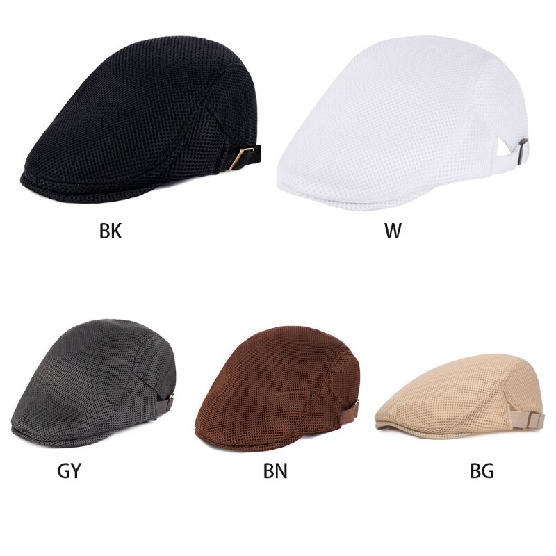 Chapeau de canard en maille respirante pour hommes, béret de livreur de journaux, casquette de lierre, Cabbie plat et doux W15