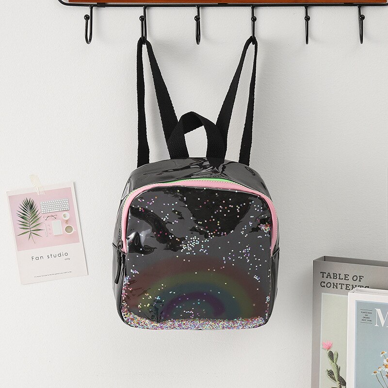 Cute Children Rainbow School Bag PVC Sequins Sweet Backpack Gilrs Kids Small Rucksack Kids Kindergarten Bags Schoolbag XA861H: Black