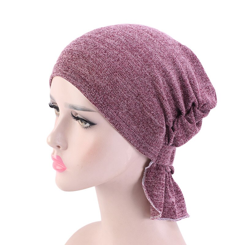 Womens Muslim Hijab Stretchy Cotton hat Turban Hair Caps Cover Hair Loss Head Scarf Wrap Pre-Tied Headwear Strech Hair Styling: Burgundy