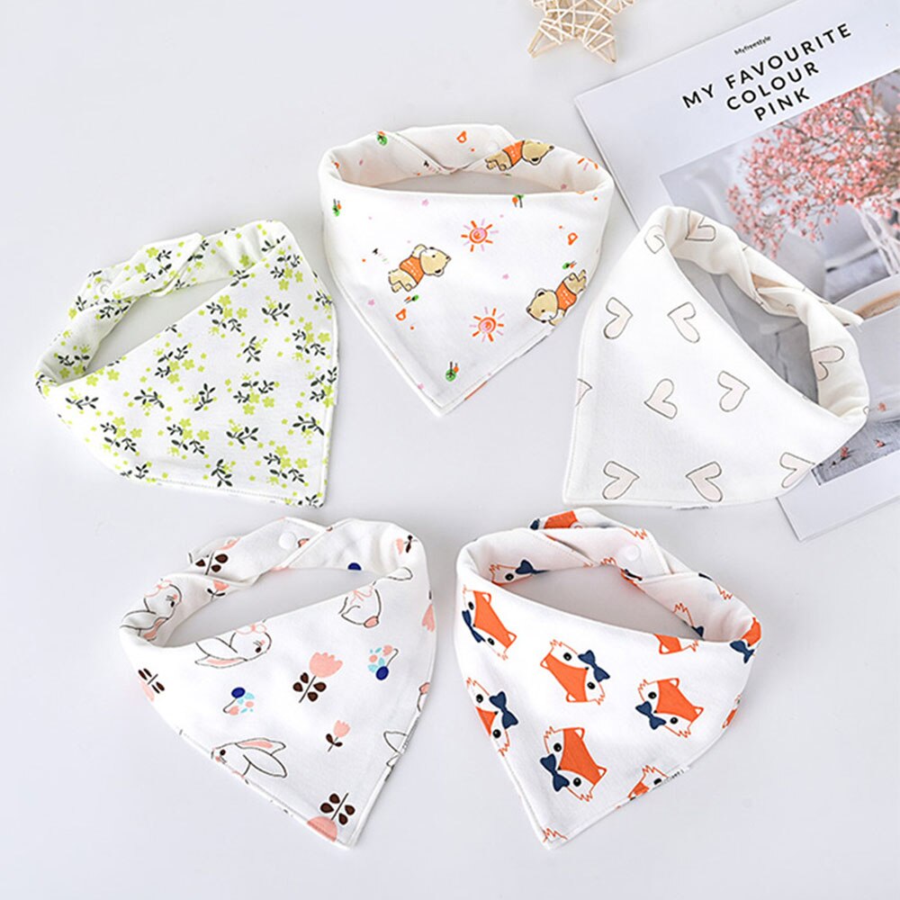5 Stks/partij Slabbers Driehoek Dubbele Katoen Slabbetjes Cartoon Print Speeksel Handdoek Baby Jongens Meisjes Voeden Schort Katoen Bandana Slabbetjes: 7