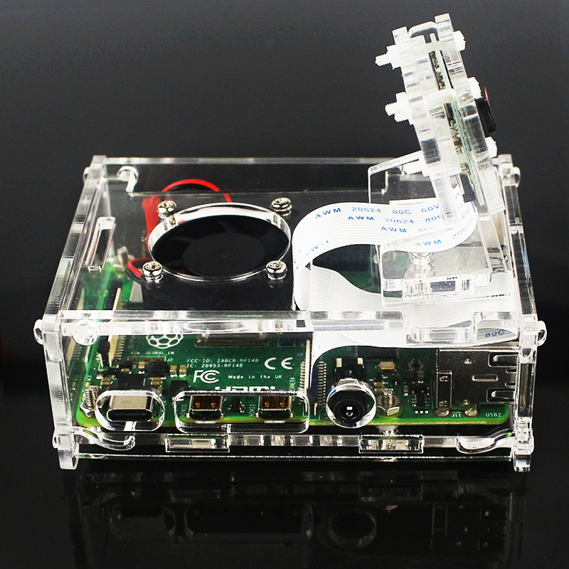 Raspberry Pi 4 B Case Supporting Camera Installation With Heatsinks + Camera Case Holder + Cooling Fan + Acrylic Case+Camera