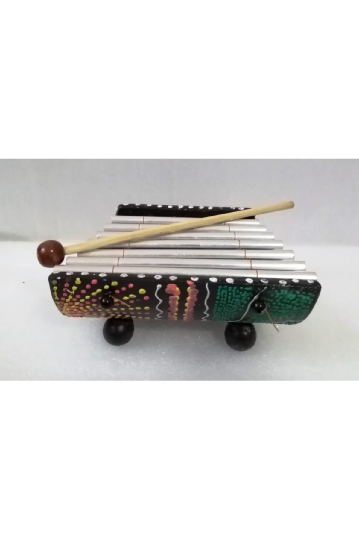 Aboriginal 6 Piece Wooden Musical Instruments Set, arbuka dimensions: 15x10 cm. Metalafon 15x9 cm. Drum 10x10 cm.