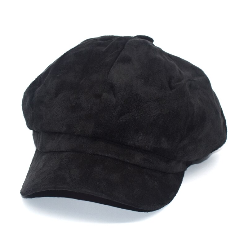 Dambasker unisex höst och vinter tidningspojkehatt manlig varm åttakantig hatt manlig detektivhatt retro platt topphatt  c9: Svart