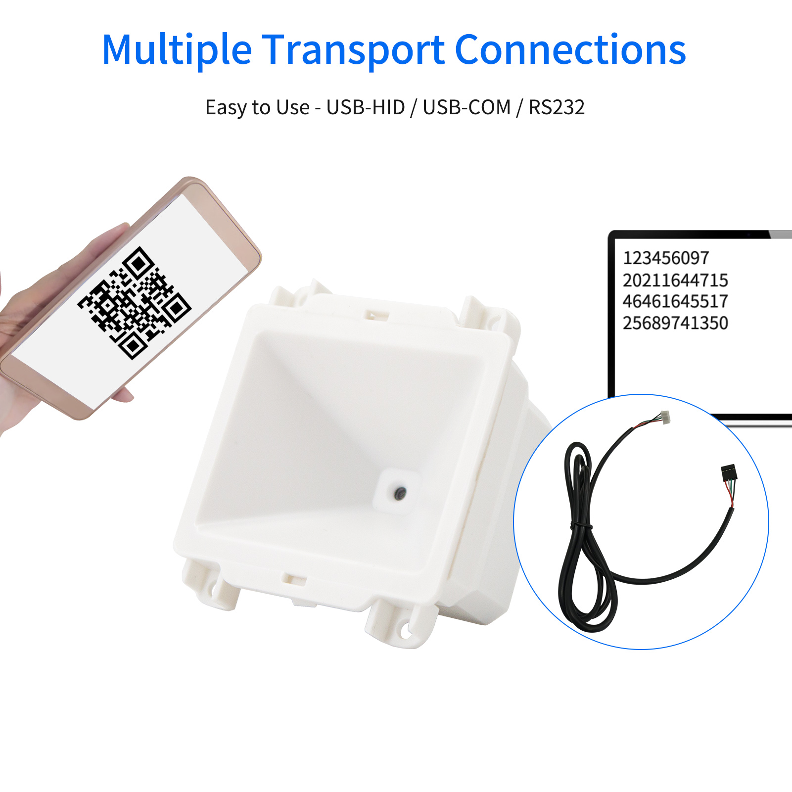 Embedded 1D 2D Barcode Scanner QR Bar Code Reader Module Scanner USB Connection for Gate Machine Tickets Checking Mobile Payment