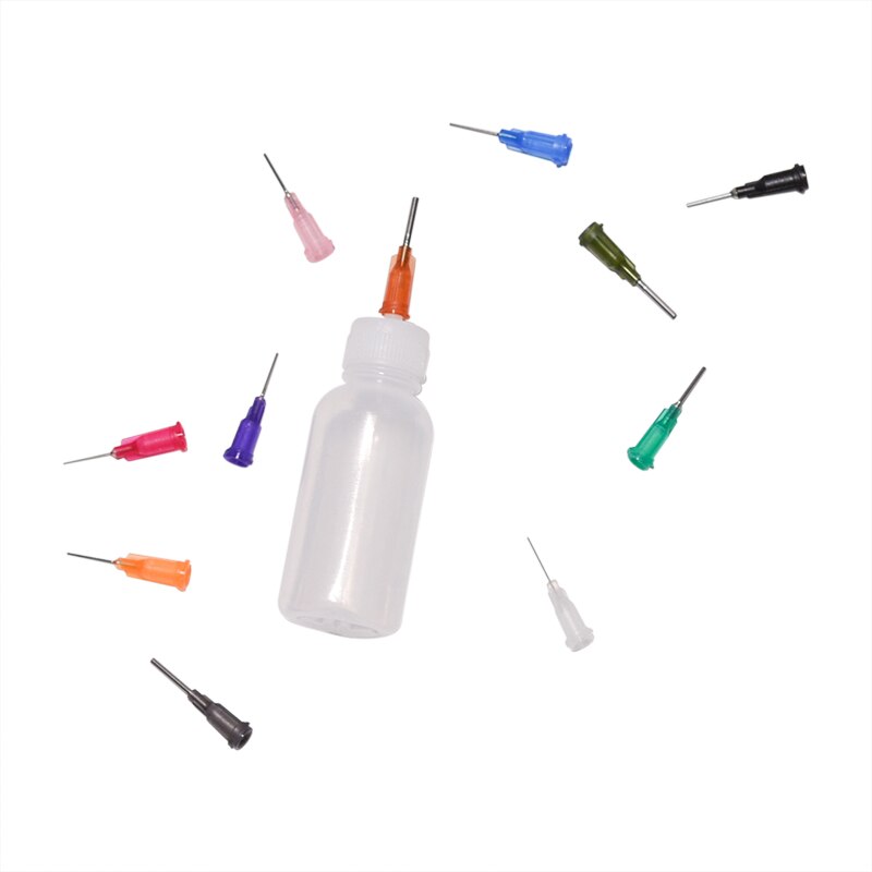 Botella dispensadora de aguja de polietileno transparente, dispensador de resina para soldadura, pasta fundente + 11 agujas, 30ml, 1 Juego