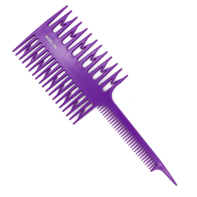 Peine en forma de hueso de 3 caras para teñir el cabello, peine con tinte, peluquería de salón: Purple
