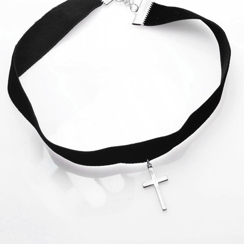 Mode Eenvoudige Zwarte Flanellen Cross Hanger Ketting Vrouwen Wedding Party Choker Sieraden Charmante Dame Sleutelbeen Keten
