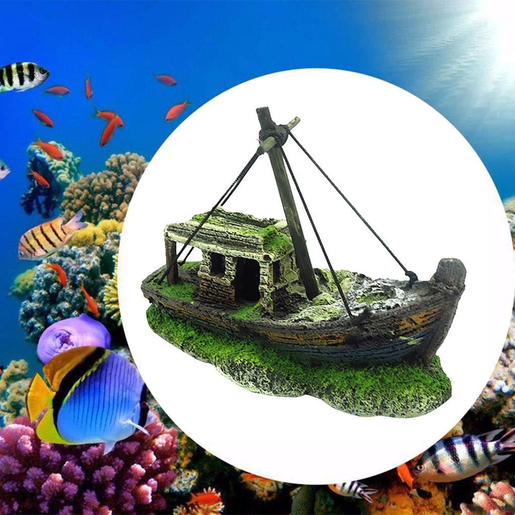 Aquarium Fish Tank Landschap Piratenschip Wreck Decor Hars Boot Ornament Glas Huis Hars Wreck Piratenschip Decoratie