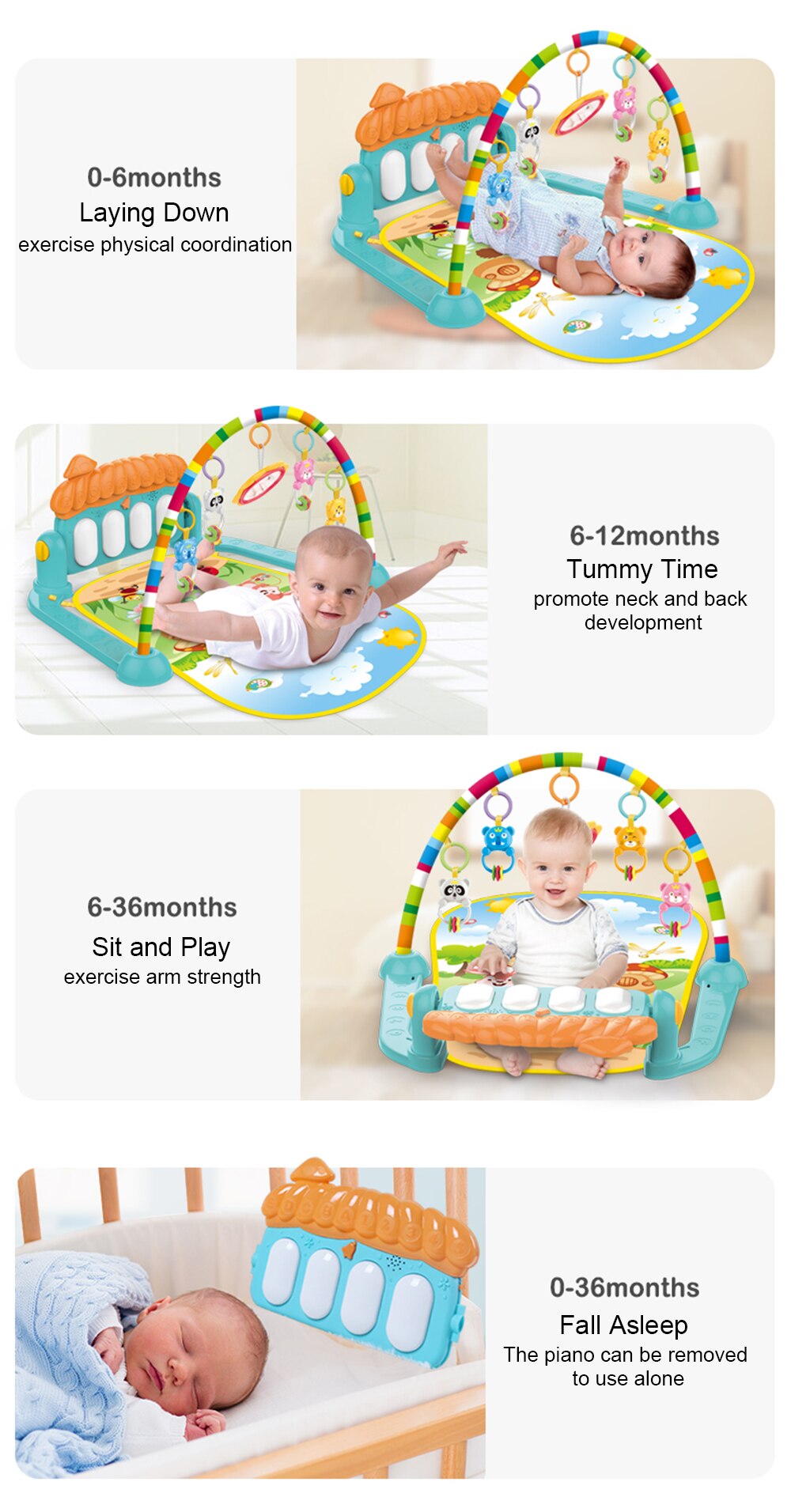 Baby Activity Mat Gym Mat With Piano Keyboard And Cute Animal Fitness Rack Play Early EducationalCrawling Mat Activity Mat