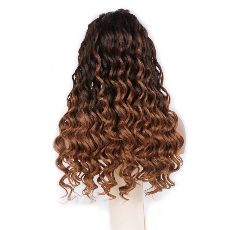 Peluca con malla frontal EEWIGS Ombre marrón con línea de pelo Natural pelucas sintéticas onduladas sueltas resistentes al calor de densidad 180% para mujeres negras