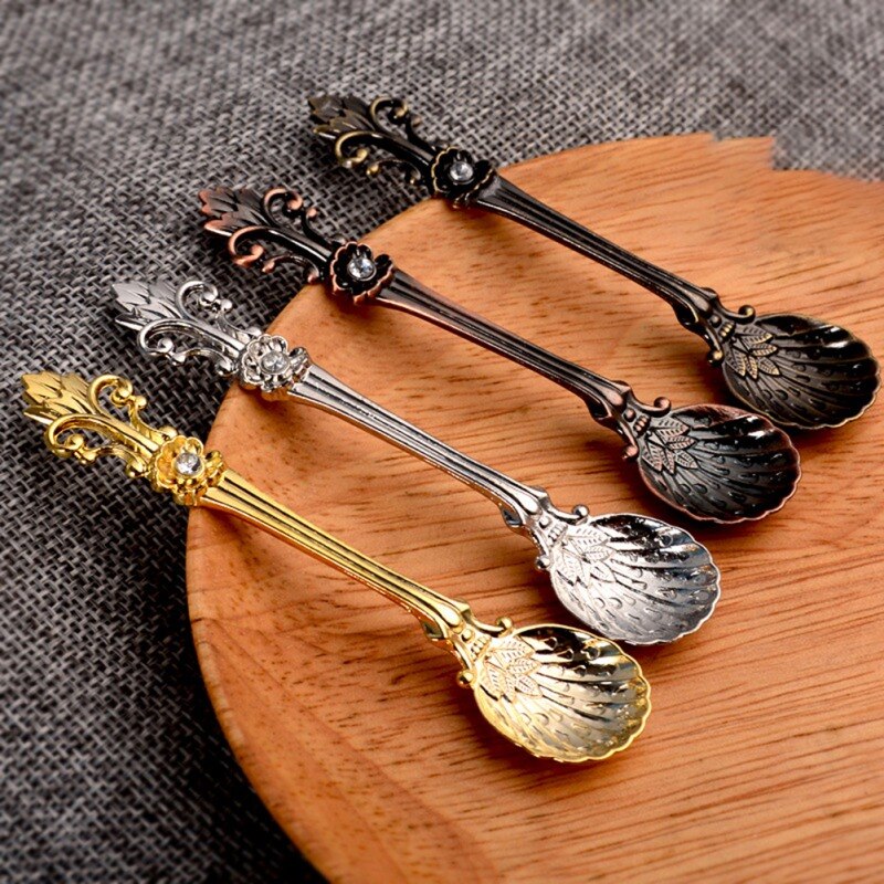 Arabic Style Antique Copper Spoon Retro Handle Spoon Kitchen Mini Tableware Spoon Flower Spoon Coffee Stir Dessert Tea